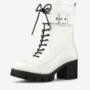 Allegra K White and Black Combat Boots